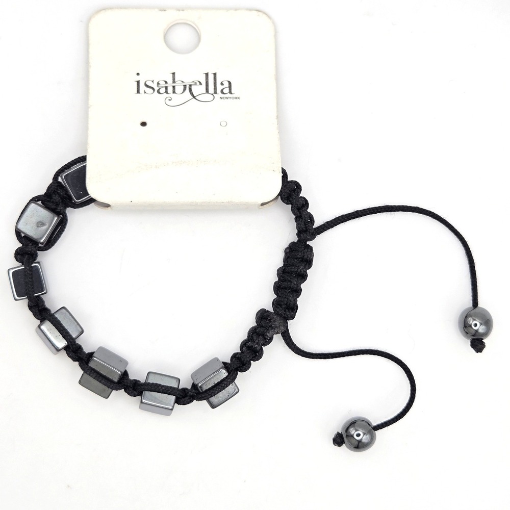 Isabella Adjustable Hematite Cube Bead Bracelet And Silver Tone Aluminum‎ Black - Picture 3 of 8